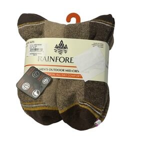 RAINFOREST‎ 6 Pack Mens Outdoor Mid Crew Socks Size 6 12 Brown Tan Yellow